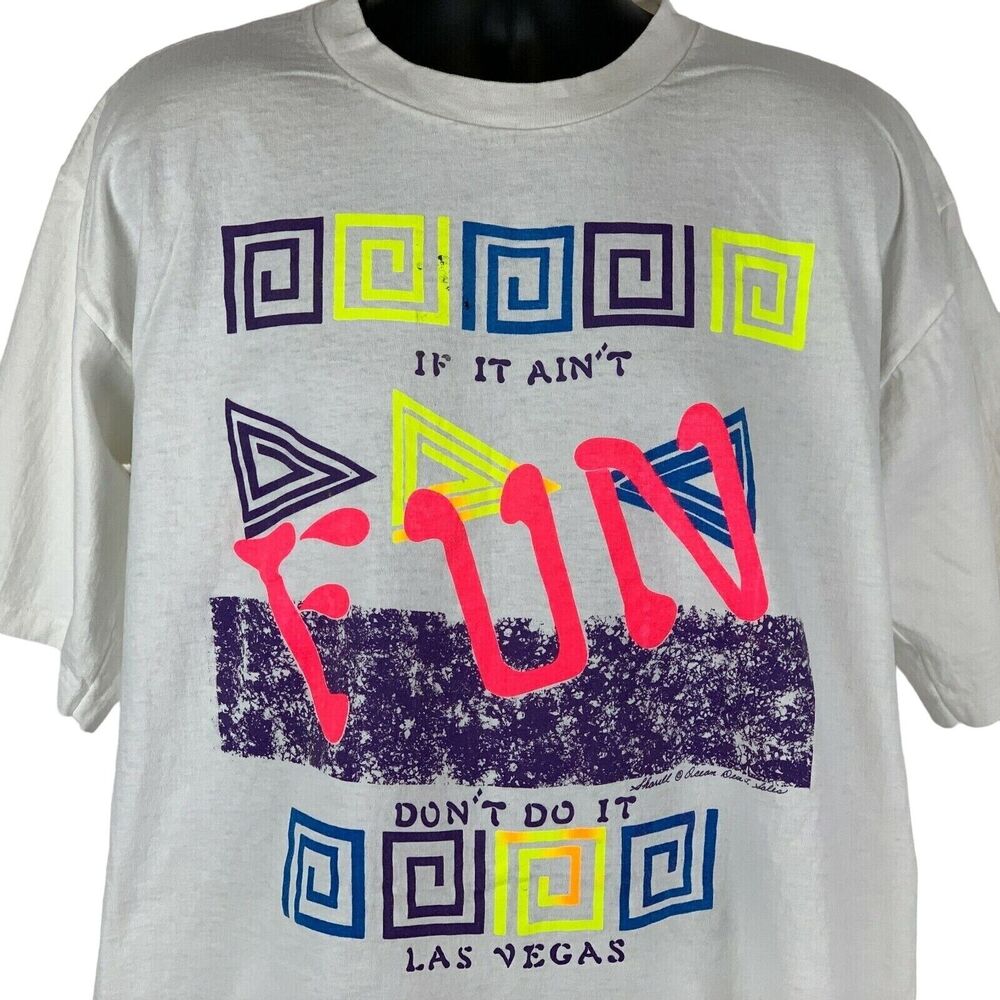 Vintage 90s Las Vegas Ain't Fun Don't Do It T Shirt Made In USA White XL X-Large